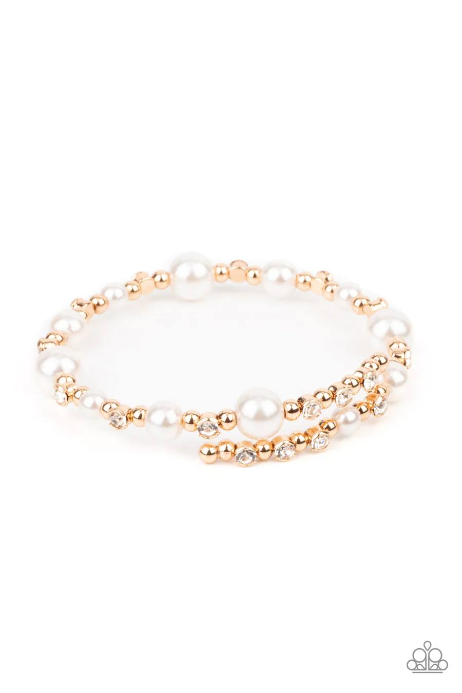 Chicly Celebrity - Gold White Pearl and Rhinestone Coil Bracelet