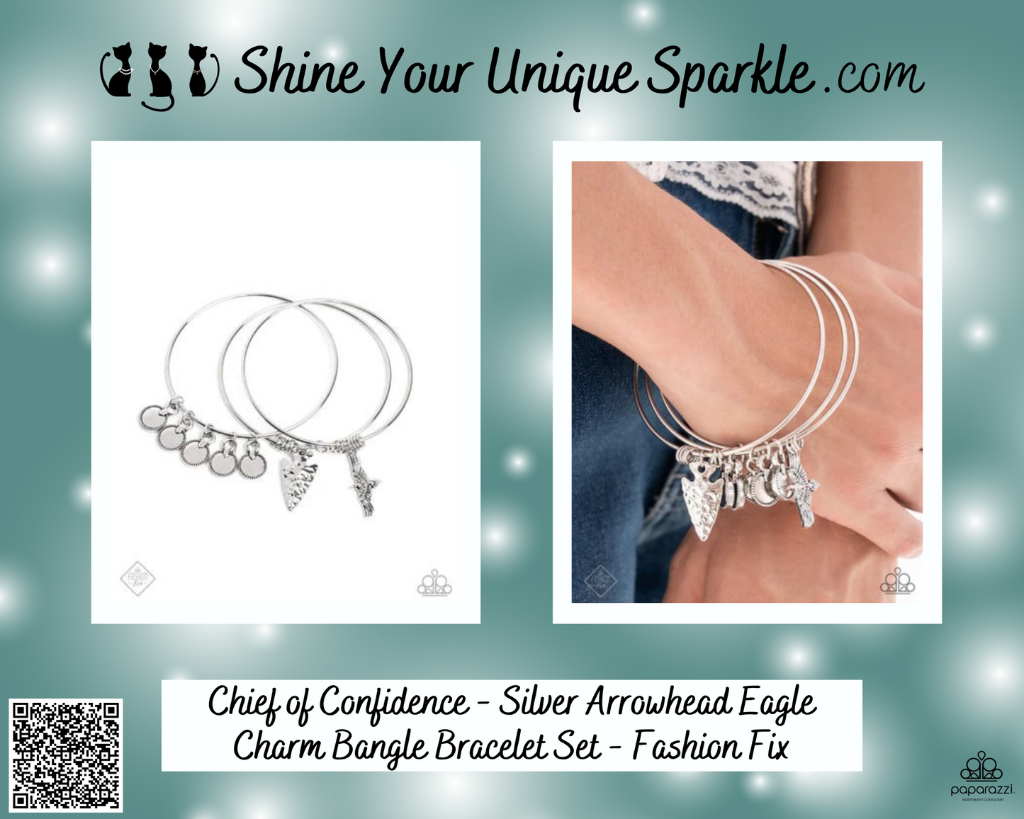 Chief of Confidence - Silver Arrowhead Eagle Charm Bangle Bracelet Set - Fashion Fix
