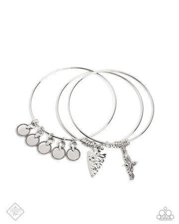 Chief of Confidence - Silver Arrowhead Eagle Charm Bangle Bracelet Set - Fashion Fix
