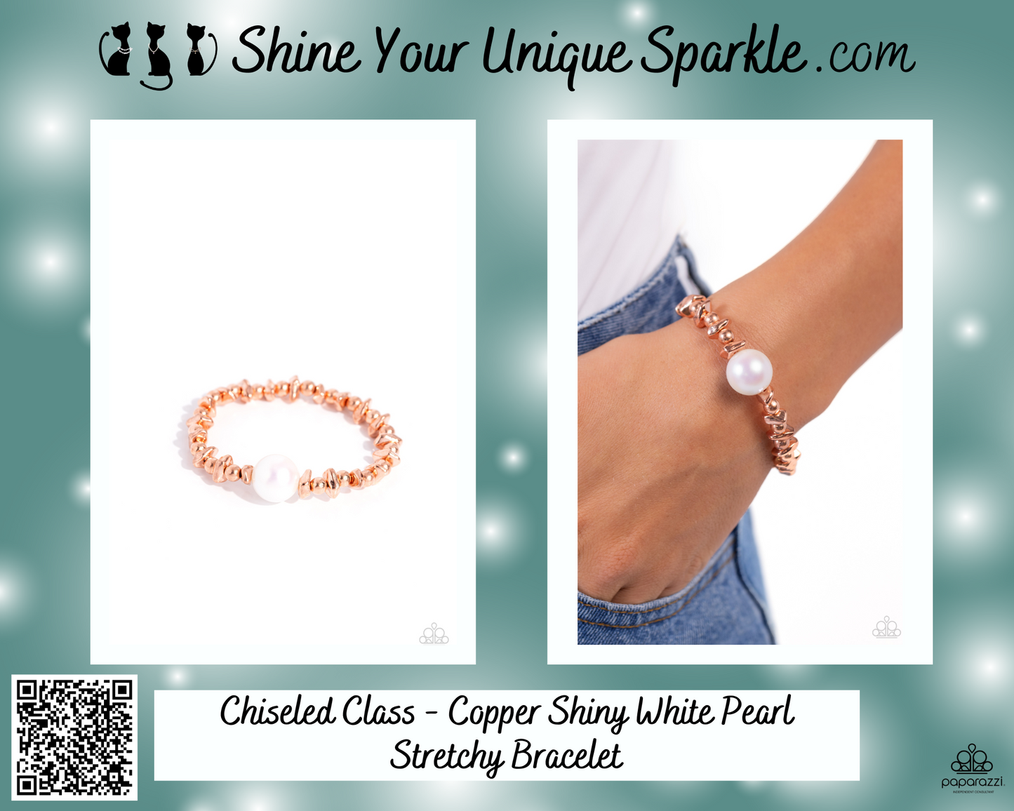 Chiseled Class - Copper Shiny White Pearl Stretchy Bracelet
