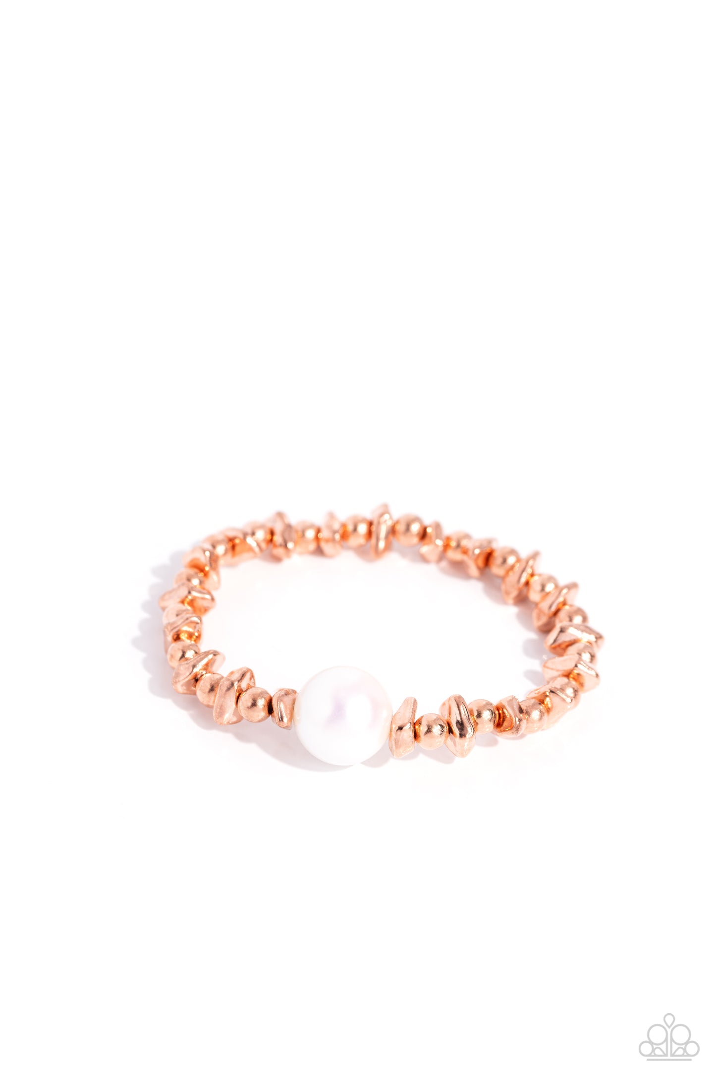Chiseled Class - Copper Shiny White Pearl Stretchy Bracelet