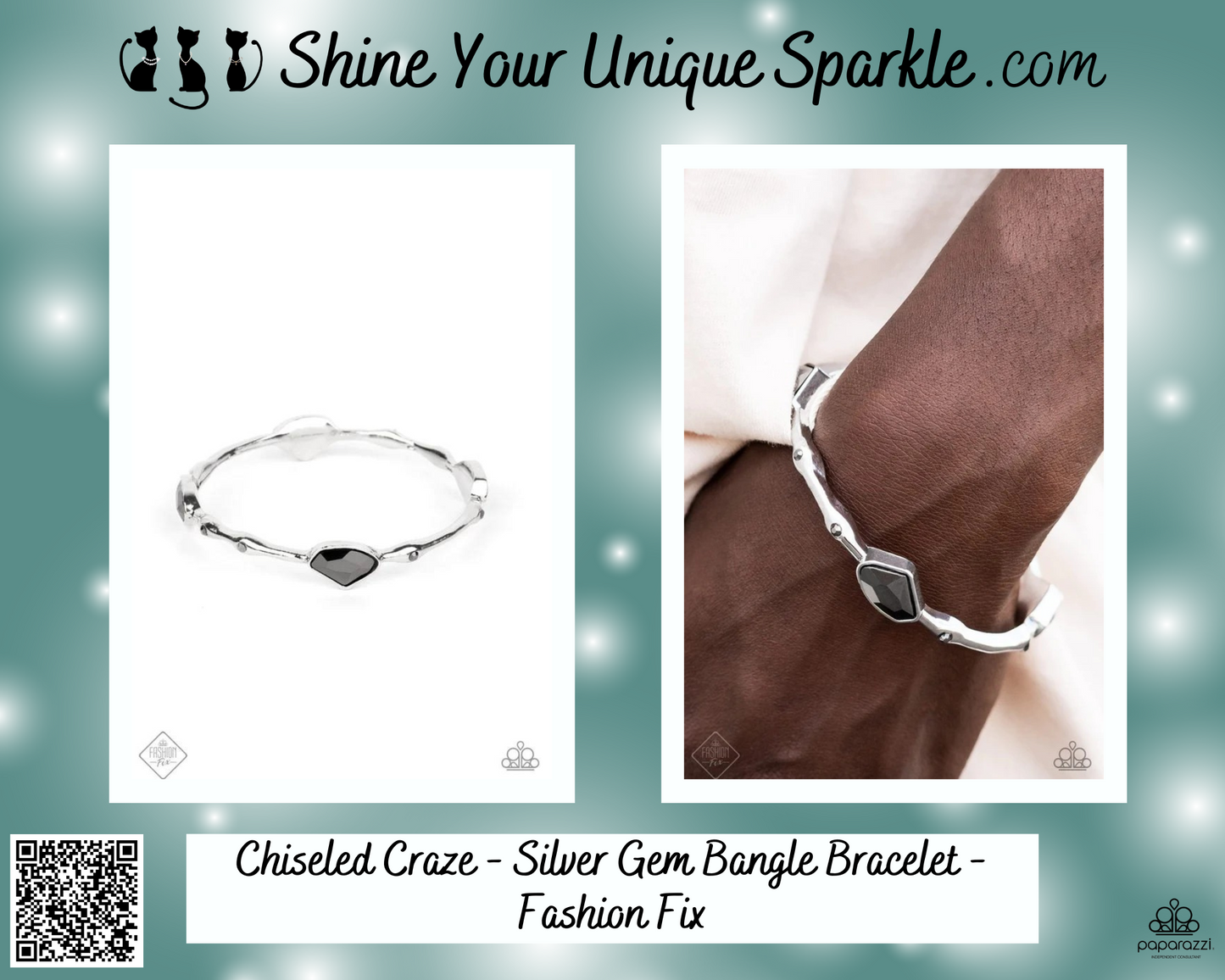 Chiseled Craze - Silver Gem Bangle Bracelet - Fashion Fix