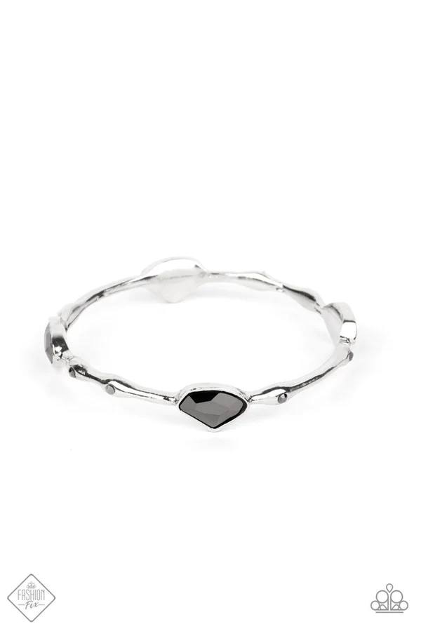 Chiseled Craze - Silver Gem Bangle Bracelet - Fashion Fix