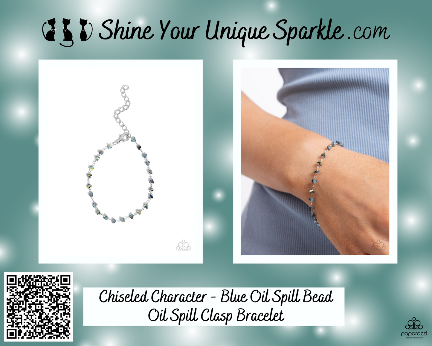 Chiseled Character - Blue Oil Spill Bead Oil Spill Clasp Bracelet