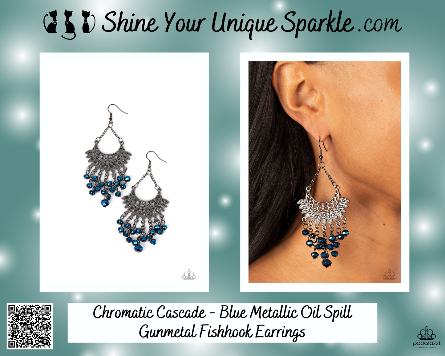Chromatic Cascade - Blue Metallic Oil Spill Gunmetal Fishhook Earrings
