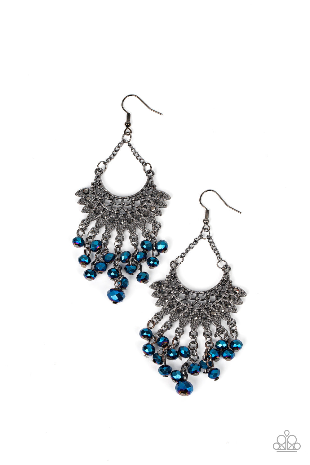 Chromatic Cascade - Blue Metallic Oil Spill Gunmetal Fishhook Earrings