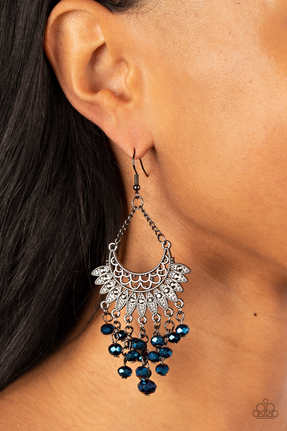 Chromatic Cascade - Blue Metallic Oil Spill Gunmetal Fishhook Earrings