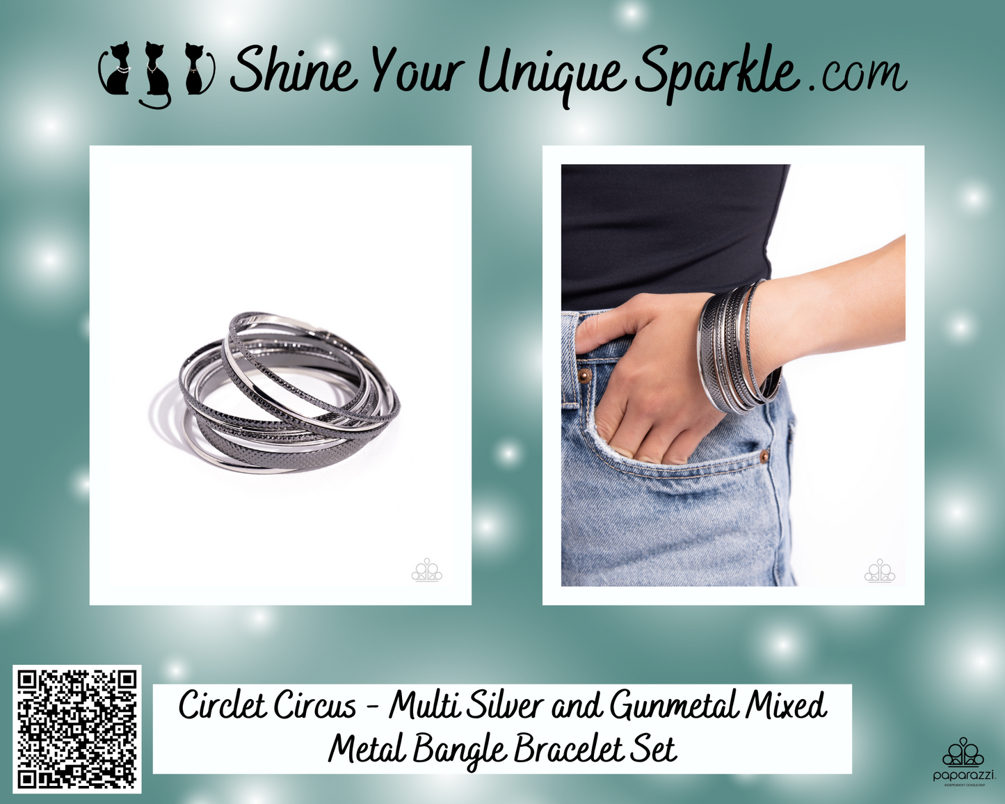 Circlet Circus - Multi Silver and Gunmetal Mixed Metal Bangle Bracelet Set