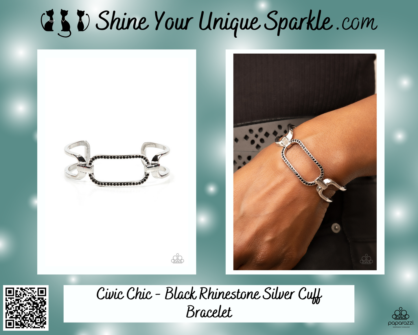 Civic Chic - Black Rhinestone Silver Cuff Bracelet