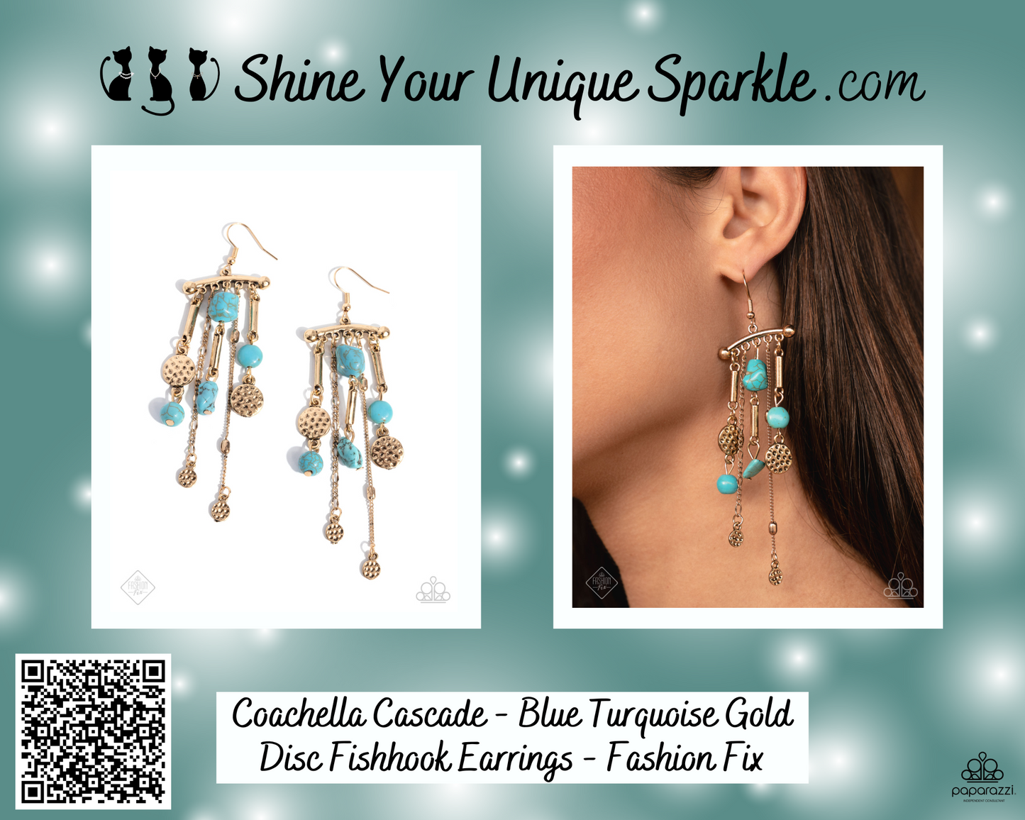 Coachella Cascade - Blue Turquoise Gold Disc Fishhook Earrings - Fashion Fix