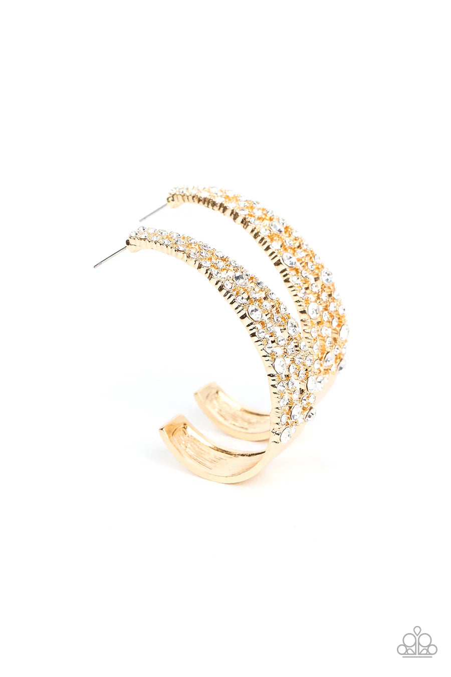 Cold as Ice - Gold with White Rhinestone Hoop, Post Earrings