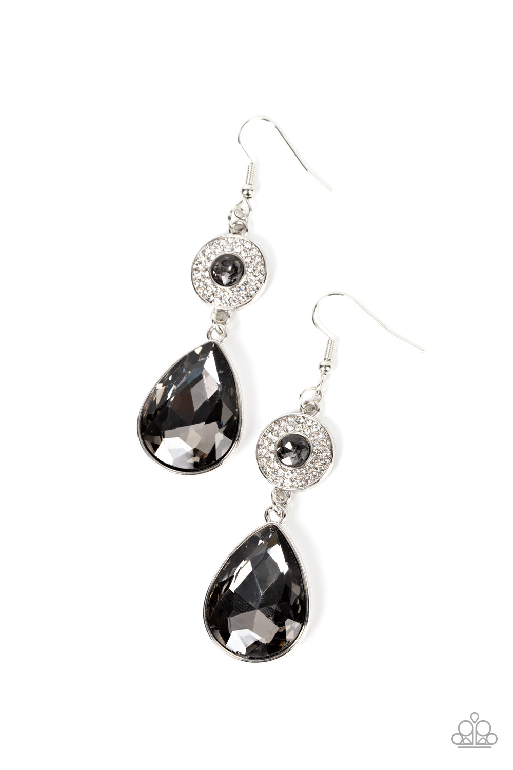 Collecting My Royalties - Gray Gem White Rhinestones Silver Fishhook Earrings