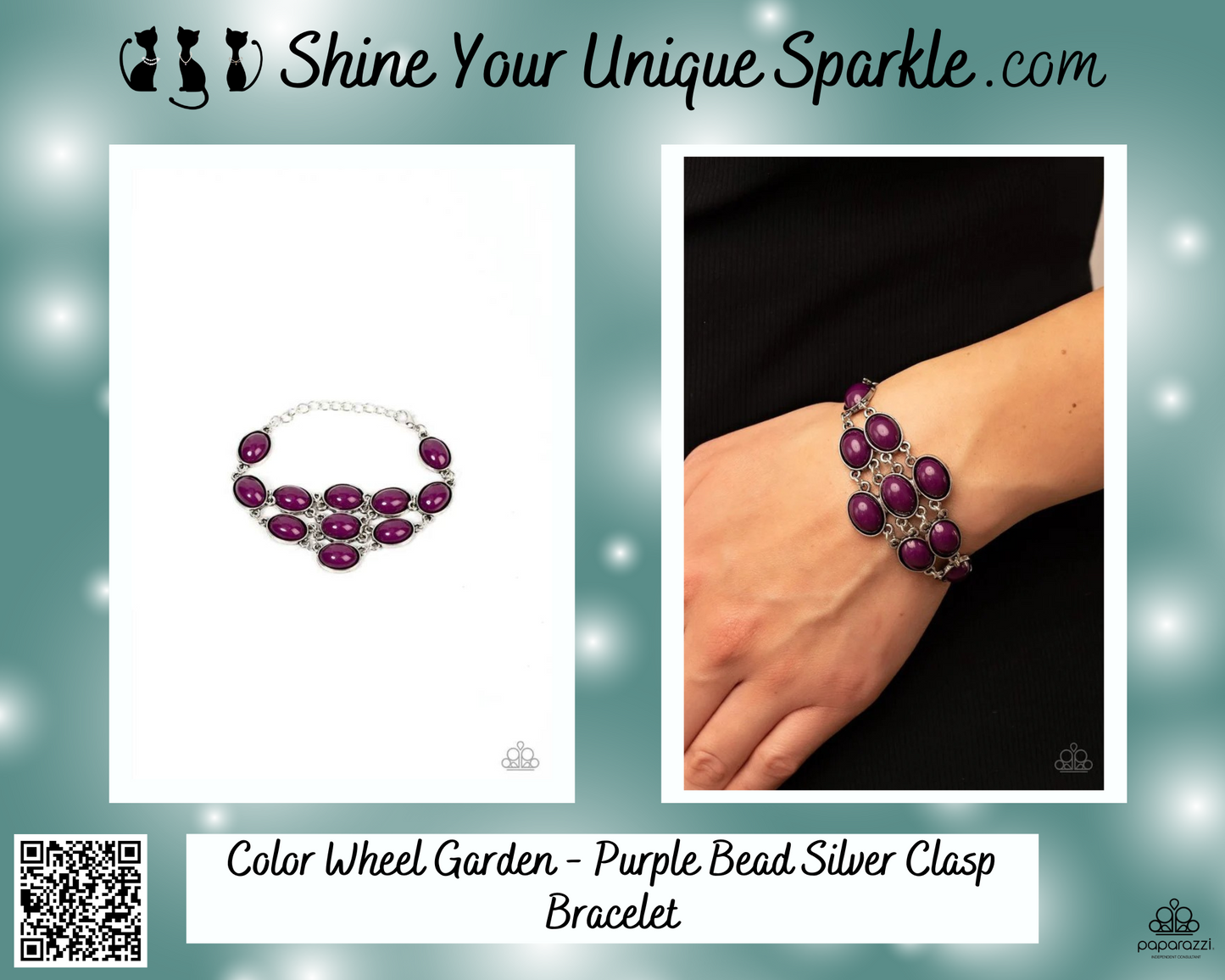 Color Wheel Garden - Purple Bead Silver Clasp Bracelet