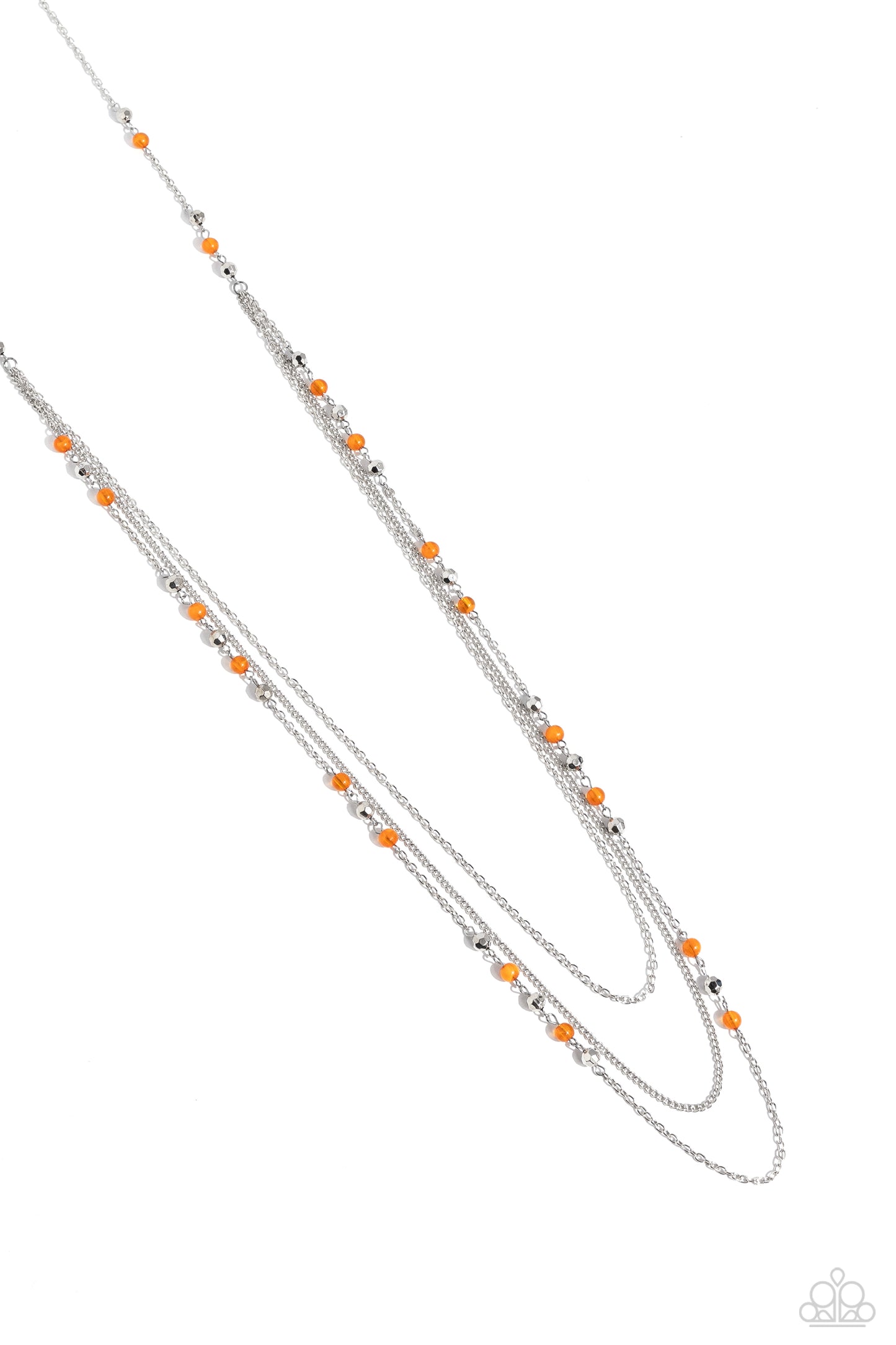 Colorful Cadence - Orange Bead Silver Layered Chain Long Necklace
