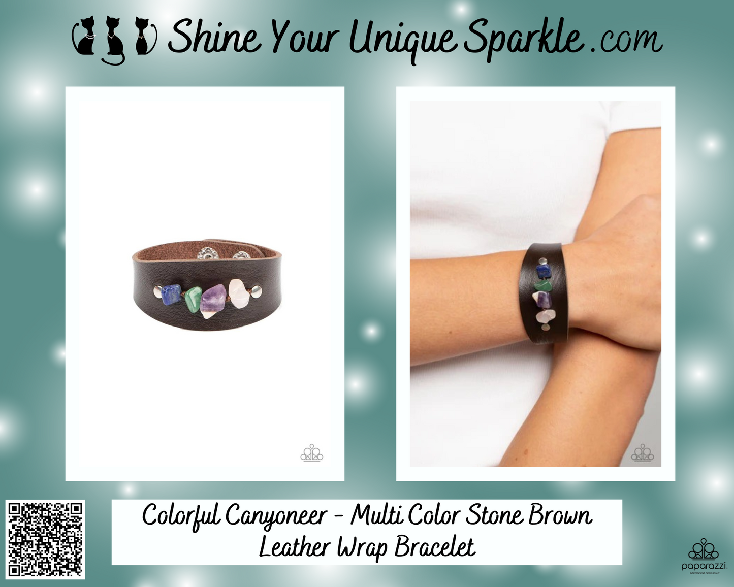 Colorful Canyoneer - Multi Color Stone Brown Leather Wrap Bracelet
