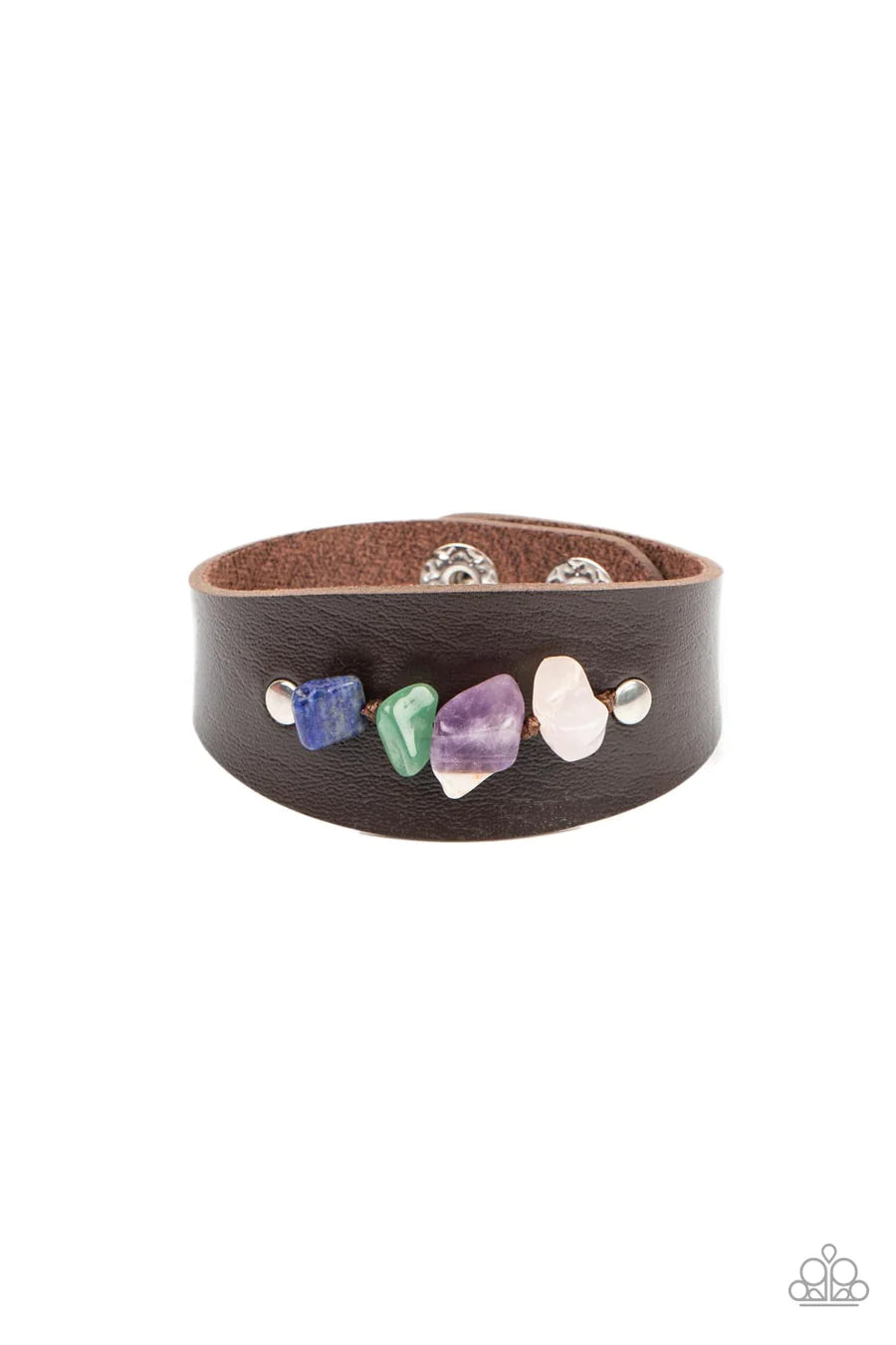 Colorful Canyoneer - Multi Color Stone Brown Leather Wrap Bracelet