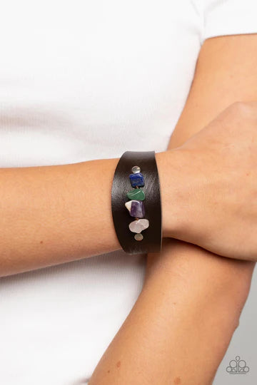 Colorful Canyoneer - Multi Color Stone Brown Leather Wrap Bracelet