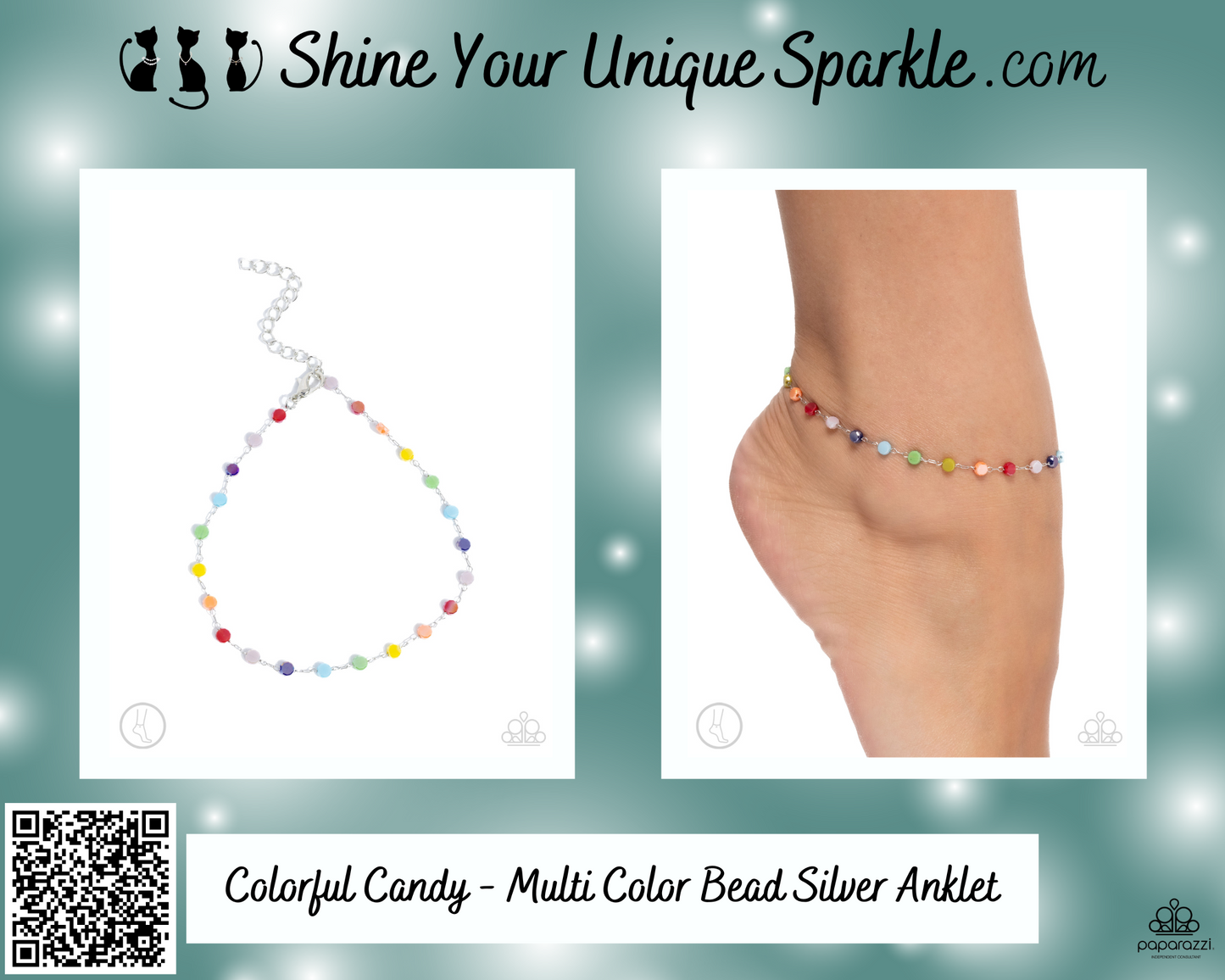 Colorful Candy - Multi Color Bead Silver Anklet