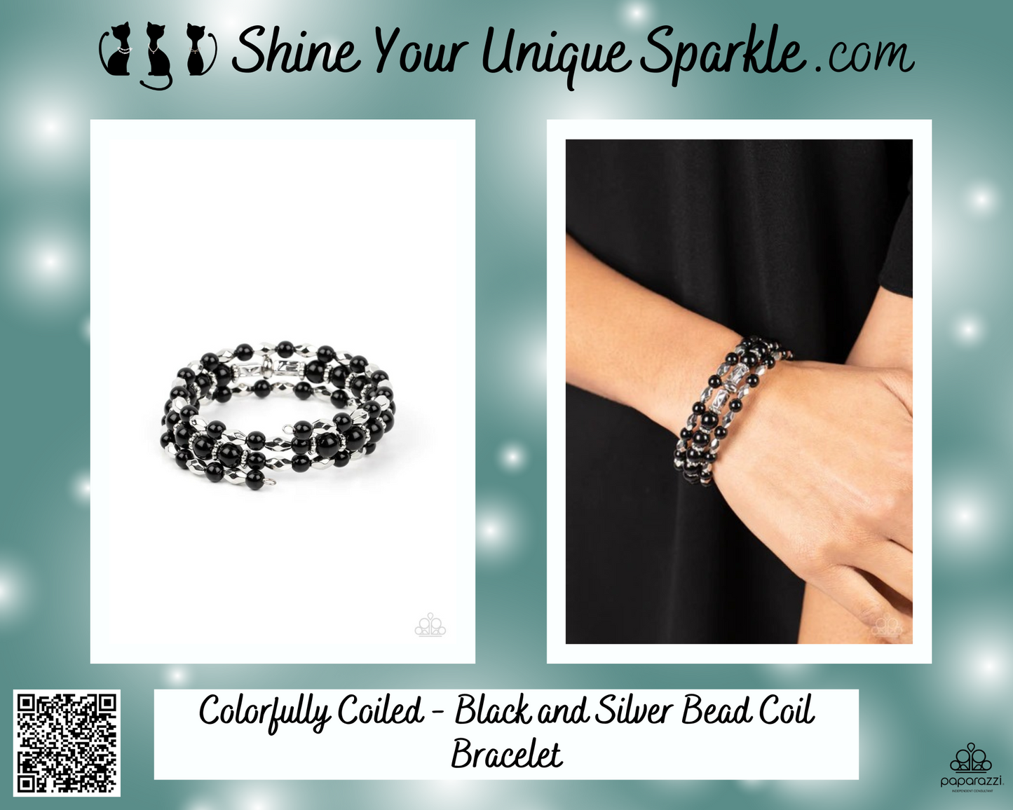 Colorfully Coiled - Black and Silver Bead Coil Bracelet