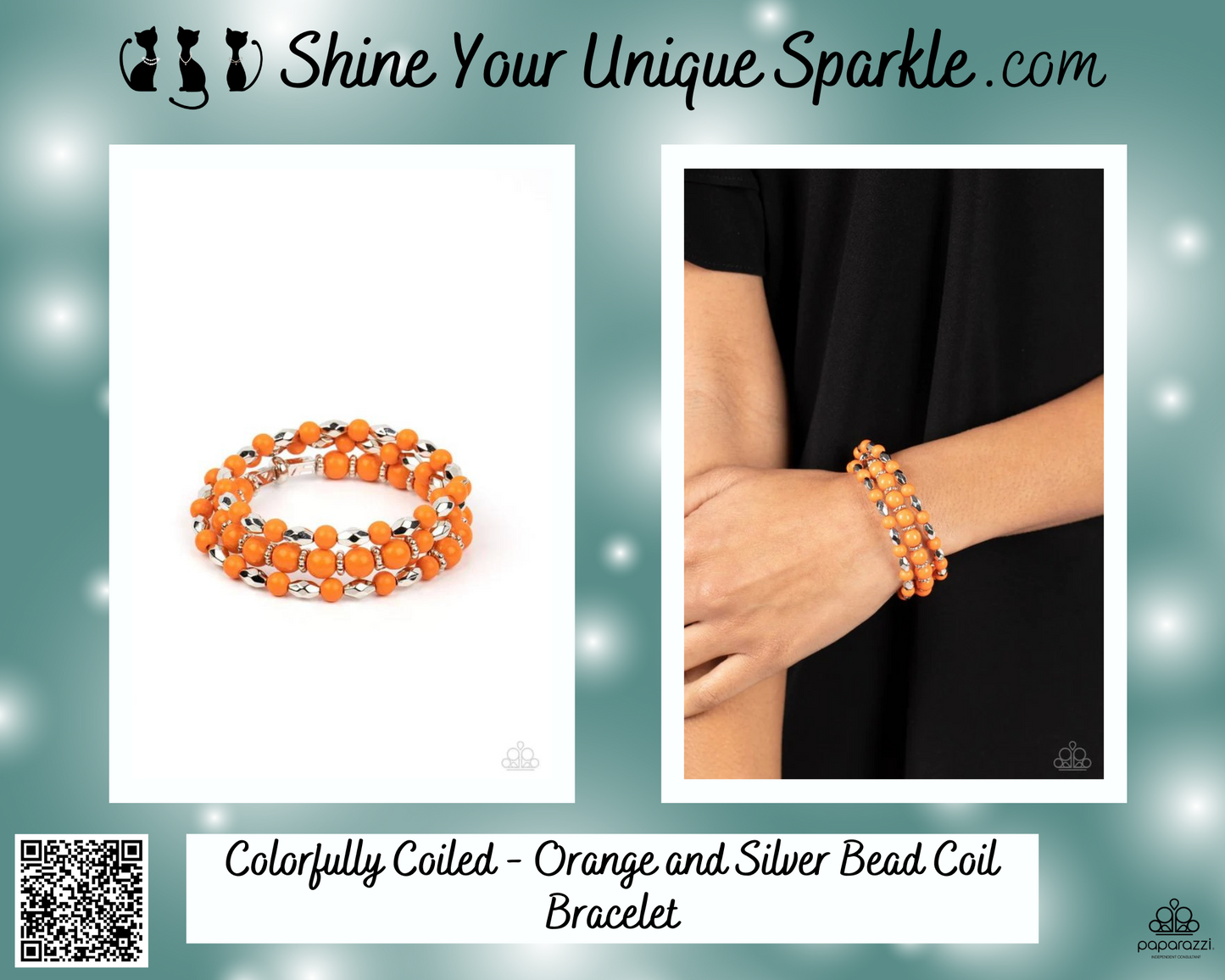 Colorfully Coiled - Orange and Silver Bead Coil Bracelet