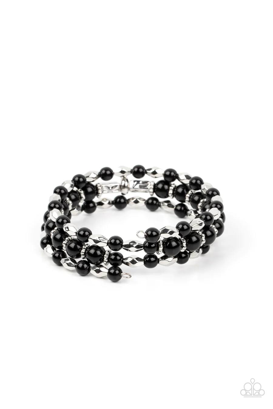 Colorfully Coiled - Black and Silver Bead Coil Bracelet