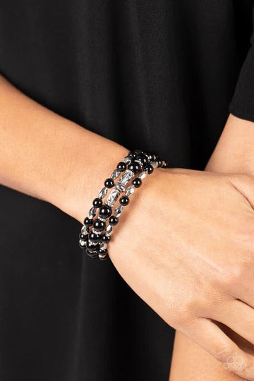 Colorfully Coiled - Black and Silver Bead Coil Bracelet