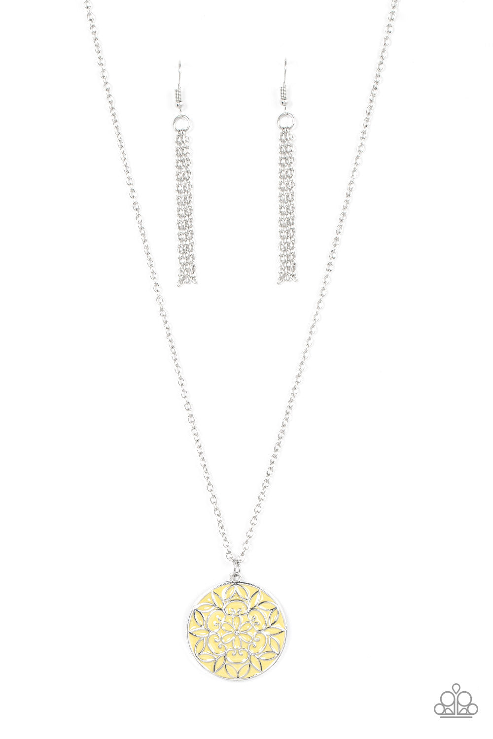 Colorfully Cottagecore - Yellow Painted Silver Floral Pendant Medium-Length Necklace