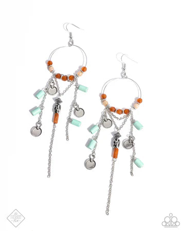 Commanding Cascade - Blue Turquoise Orange Silver Circle Fishhook Earrings - Fashion Fix