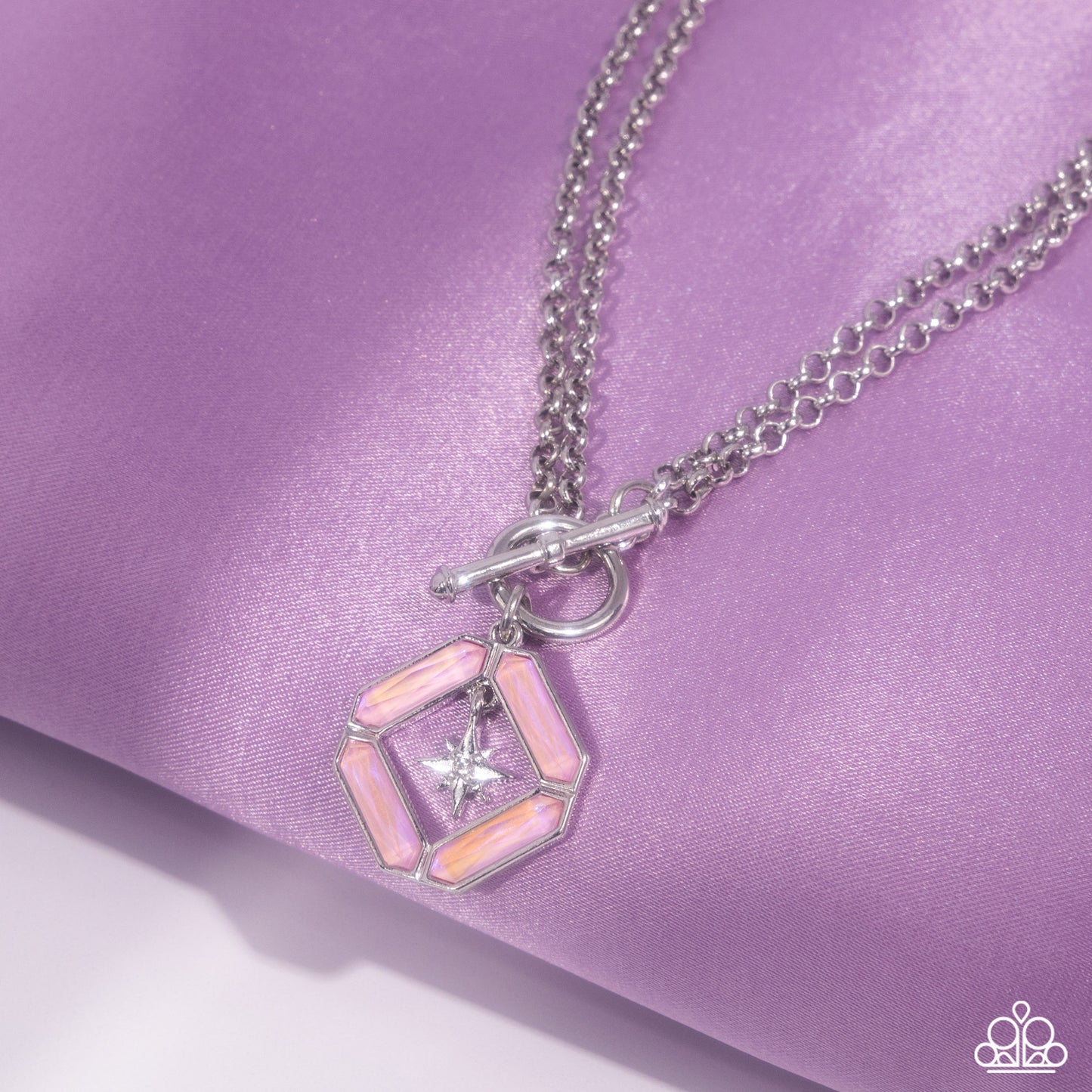 Compass Cadenza - Pink Gem Silver Star Short Necklace