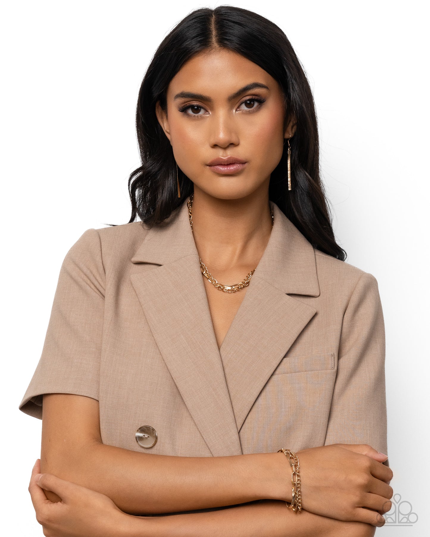 Mismatched Mechanic - Gold Paperclip Classic Herringbone Chains Clasp Bracelet