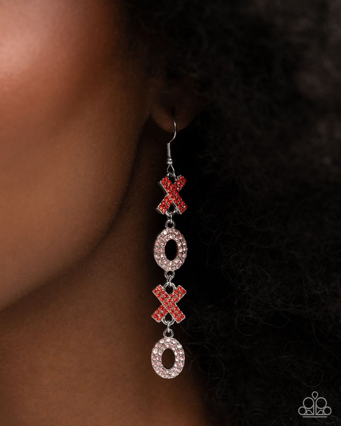 XOXO Stream - Multi Red and Light Rose Rhinestone XO Valentine Earrings