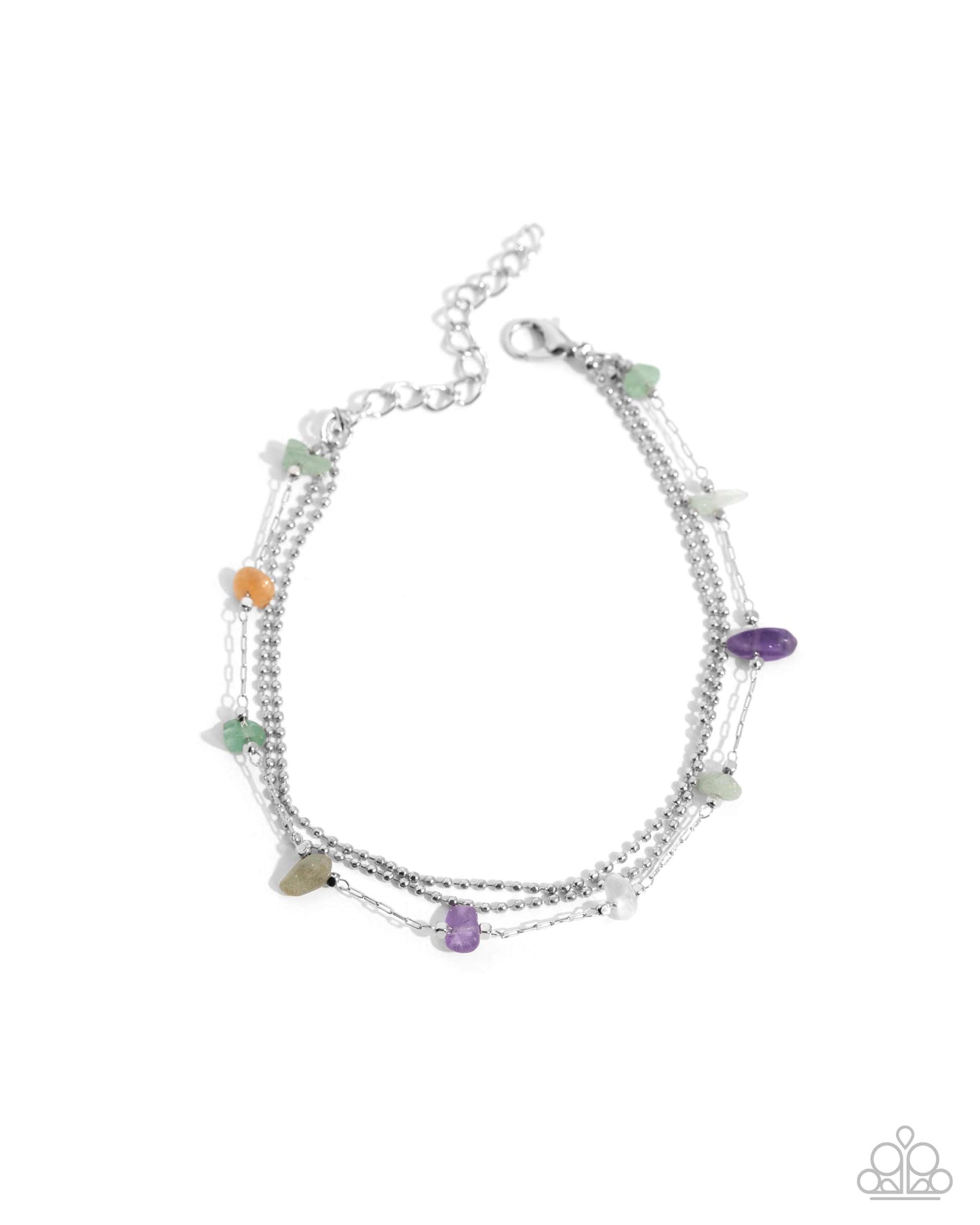 Free-Spirited Fondness - Purple Amethyst Jade Gray Orange Stones Silver Clasp Bracelet