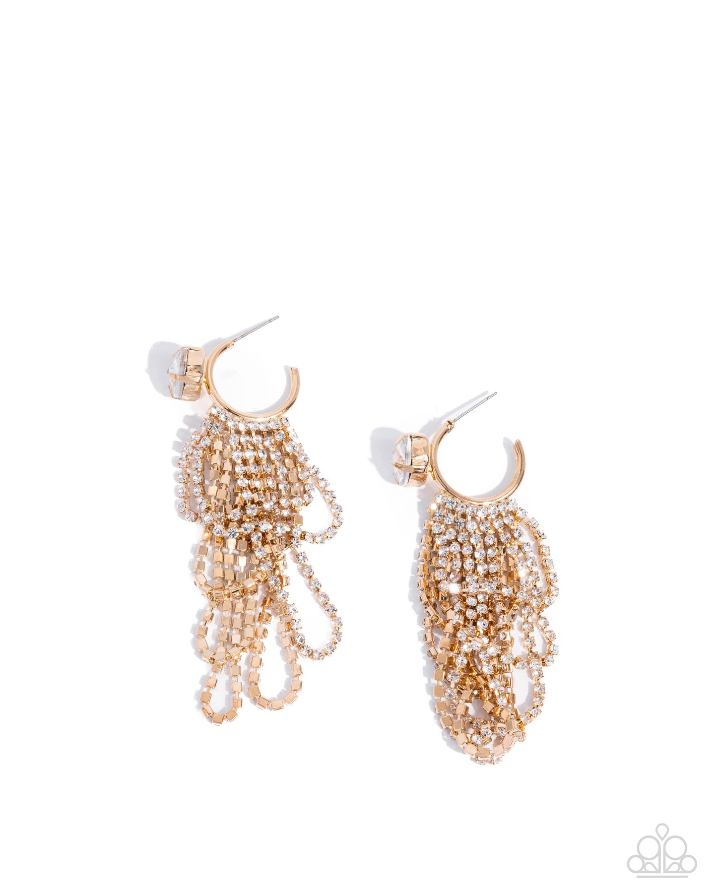 Ceaseless Chic - Gold and Oversized White Rhinestones Post Earrings