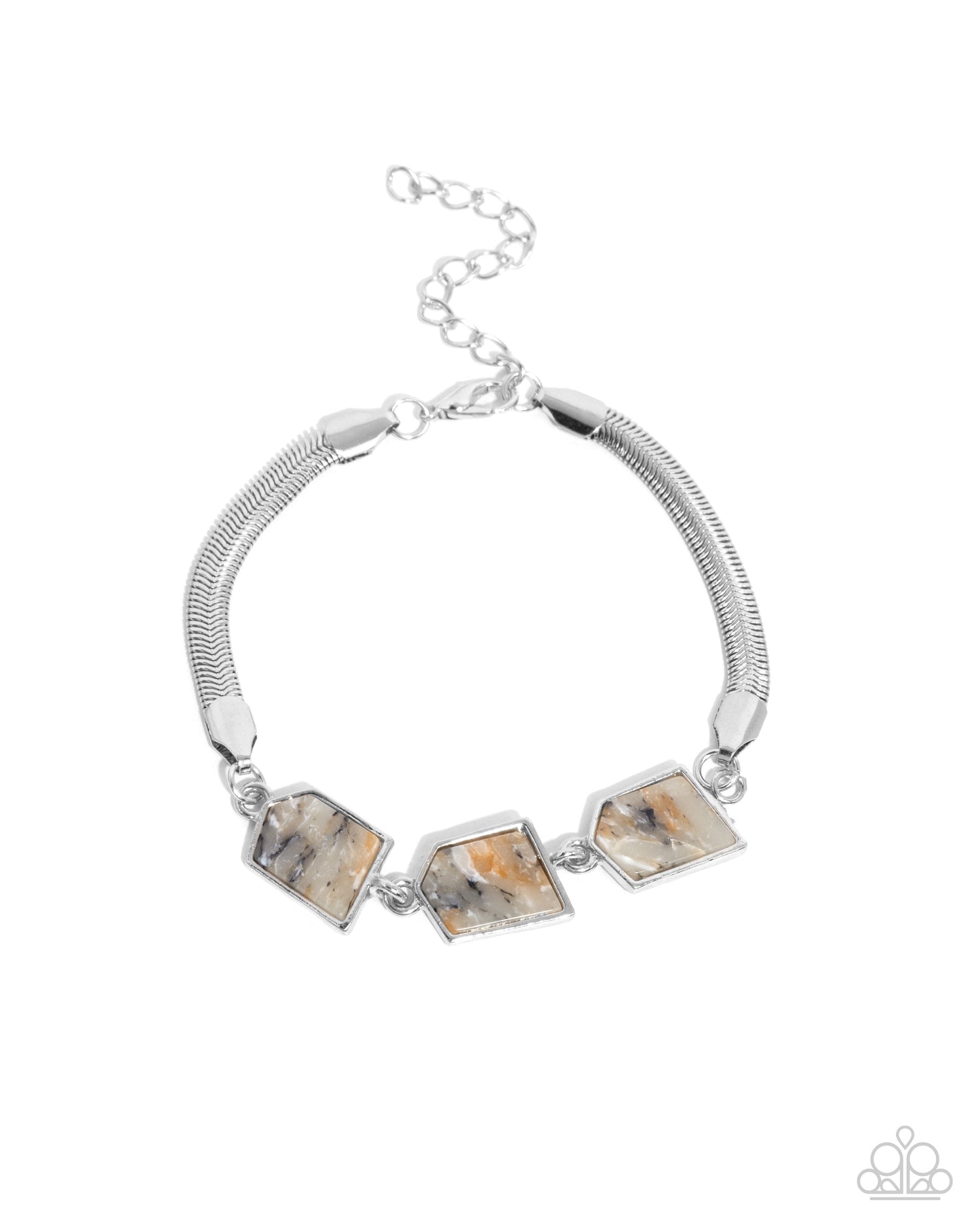Lined Leisure - Multi Brown Black-Marbled Stones Silver Clasp Bracelet
