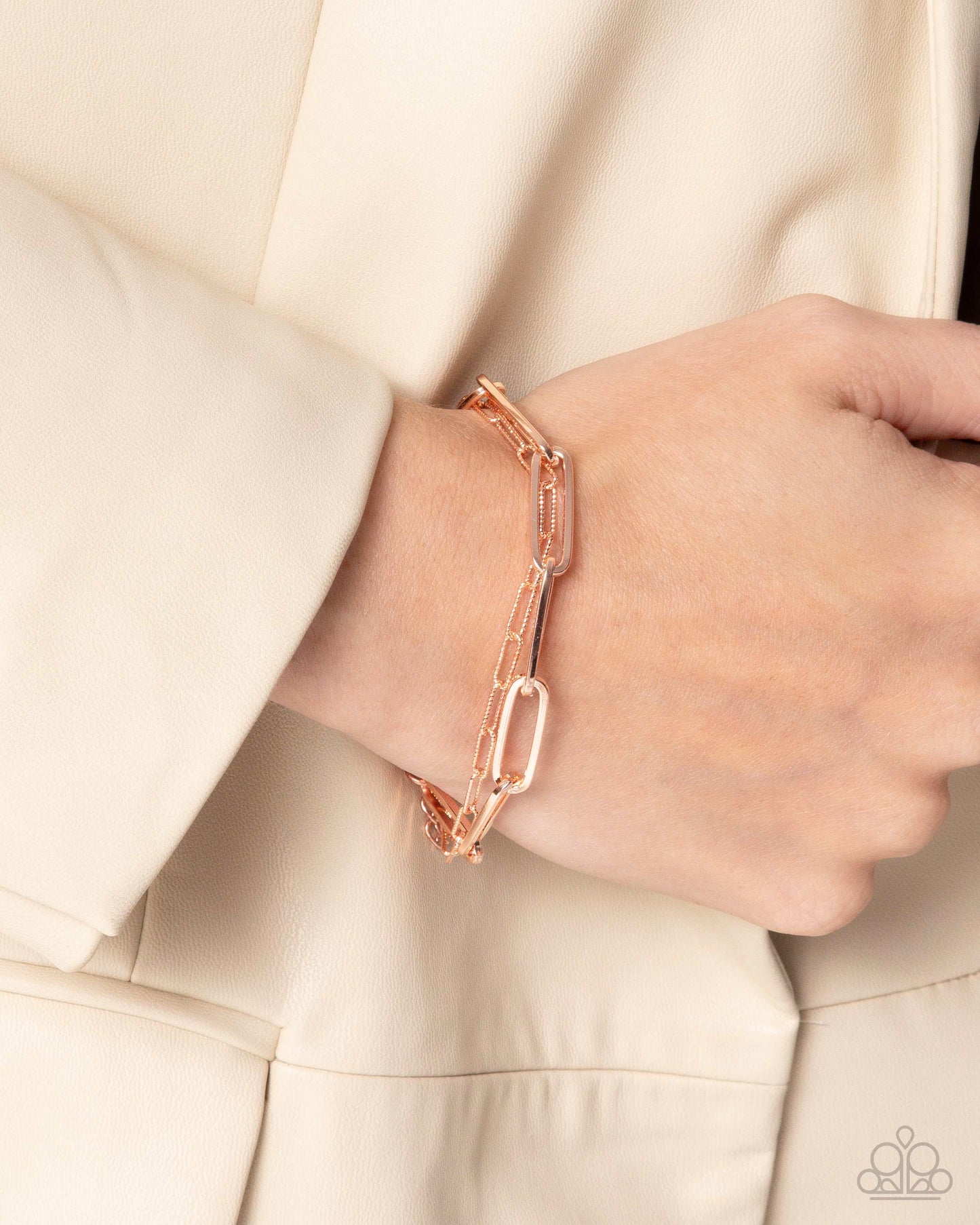 PERFECT MATCH / SET: Monochromatic Matinee - Copper Paperclip Chain Short Tiered Necklace AND Matinee Mashup - Copper Paperclip Chain Clasp Bracelet