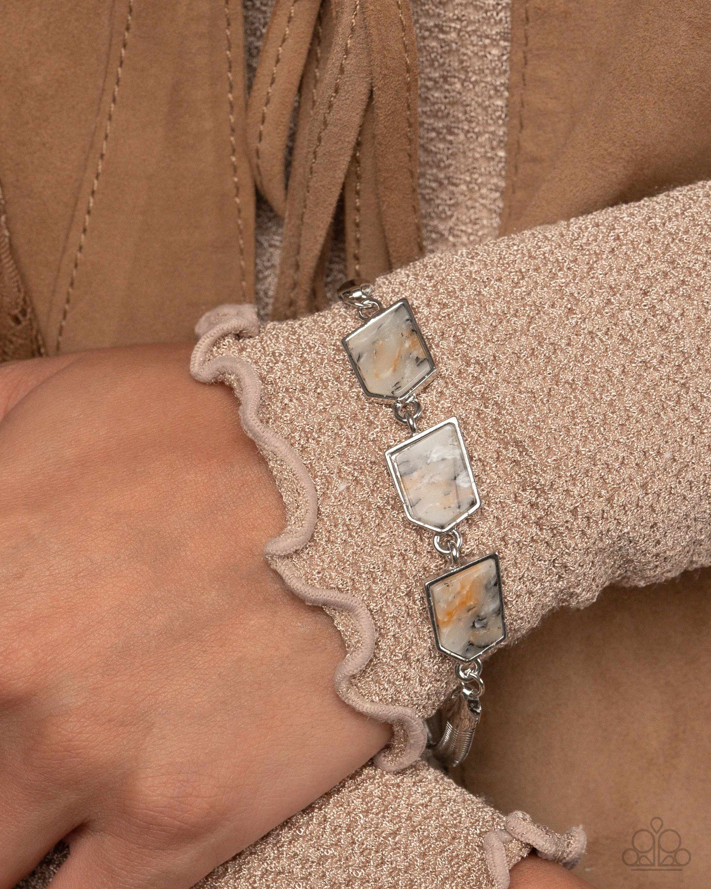 Lined Leisure - Multi Brown Black-Marbled Stones Silver Clasp Bracelet