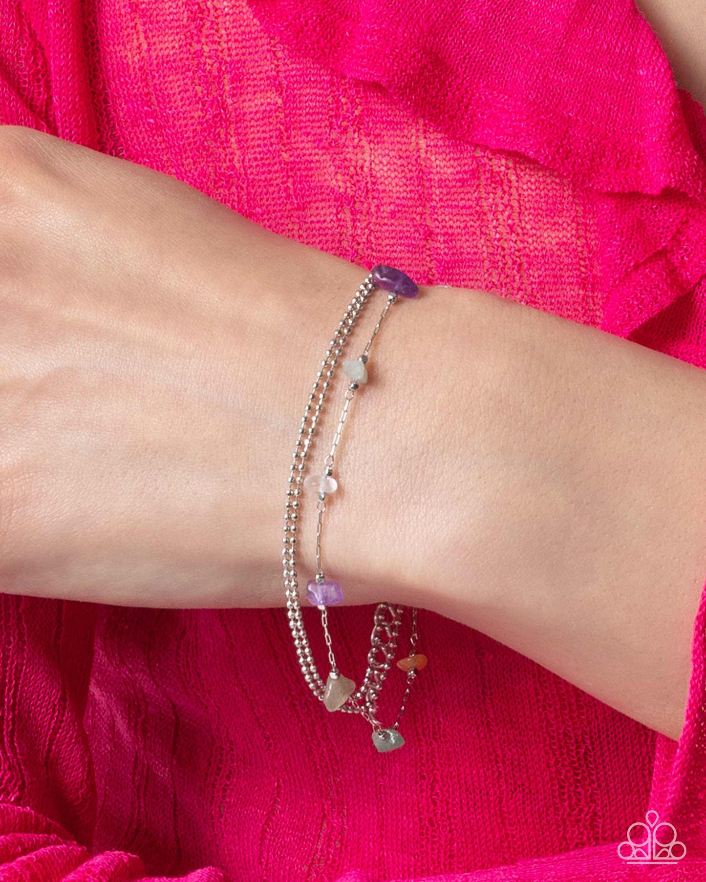 Free-Spirited Fondness - Purple Amethyst Jade Gray Orange Stones Silver Clasp Bracelet