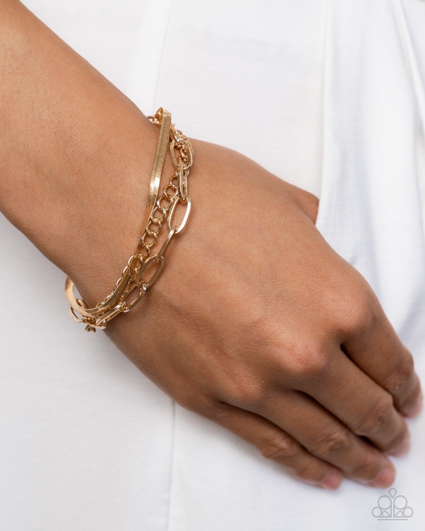 Mismatched Mechanic - Gold Paperclip Classic Herringbone Chains Clasp Bracelet