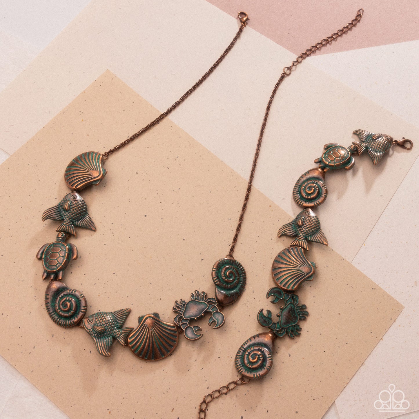Coastal Shelf - Copper Patina Beachy Charms Short Necklace