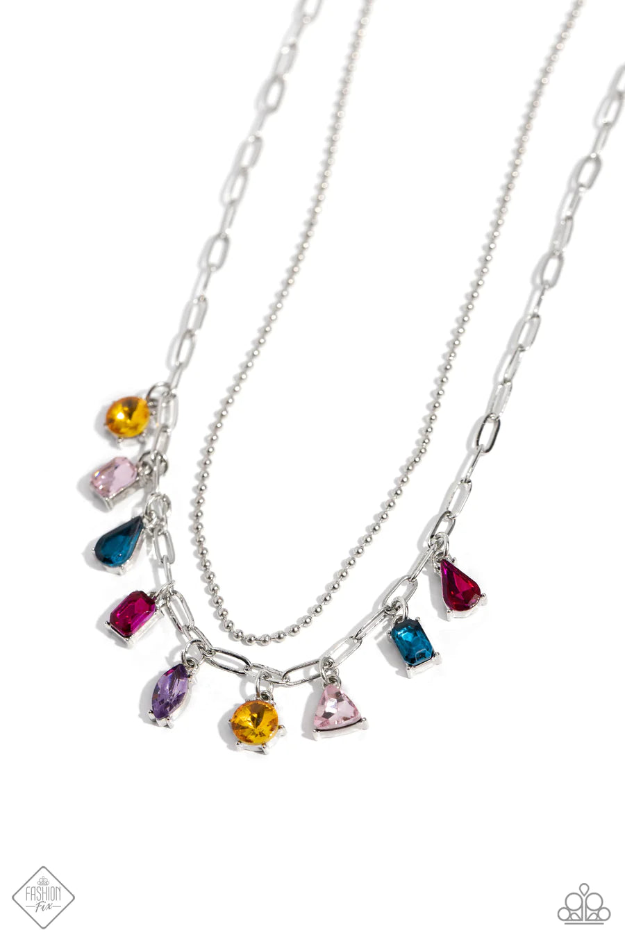 Concession Couture - Multi Color Gem Silver Layered Short Necklace - Fashion Fix