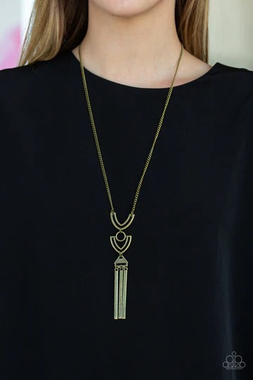 Confidently Cleopatra - Brass Geometric Frame Medium-Length Necklace