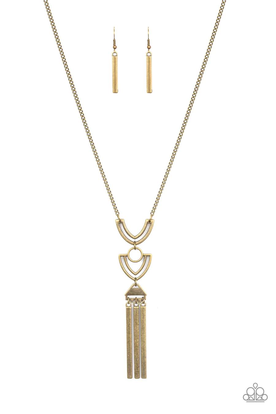 Confidently Cleopatra - Brass Geometric Frame Medium-Length Necklace