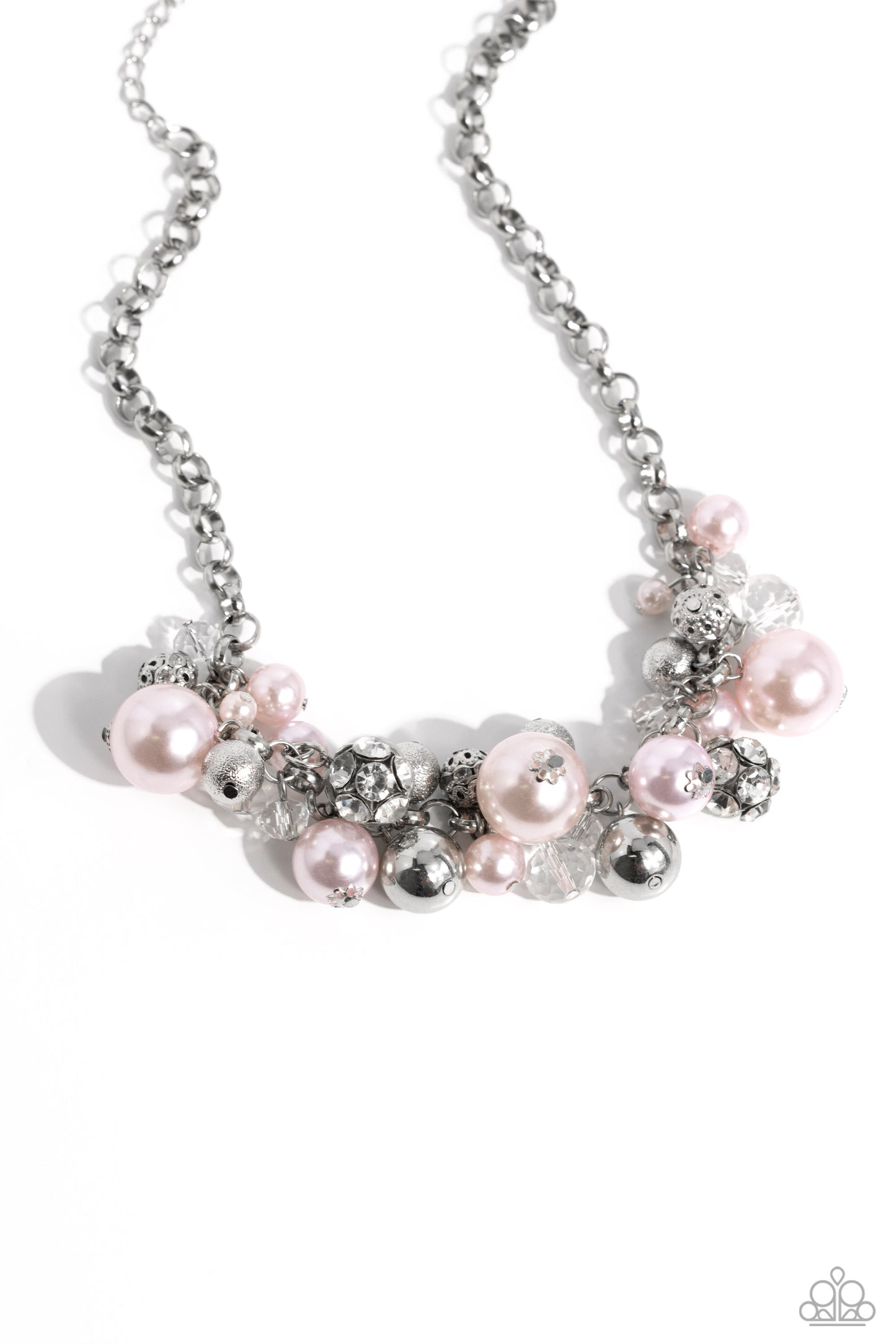 Corporate Catwalk - Pink Pearls, Crystal-like and Silver Beads, Silver Short Necklace