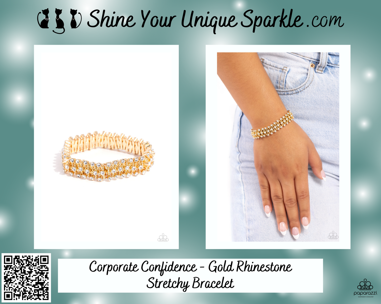Corporate Confidence - Gold Rhinestone Stretchy Bracelet
