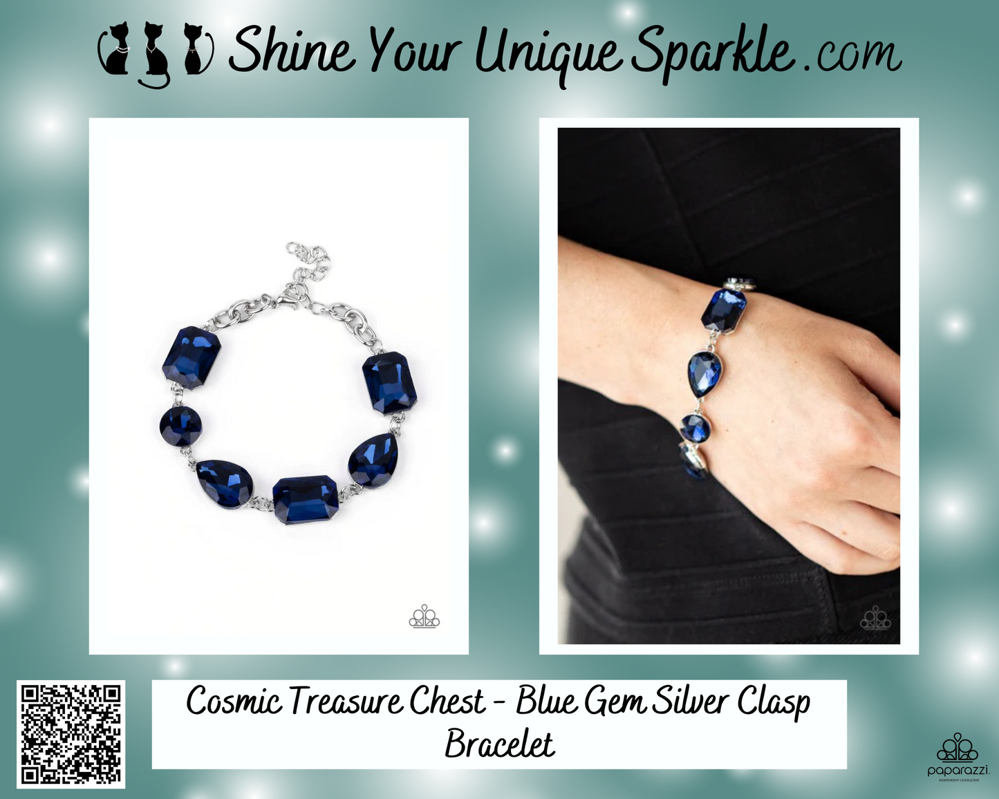 Cosmic Treasure Chest - Blue Gem Silver Clasp Bracelet