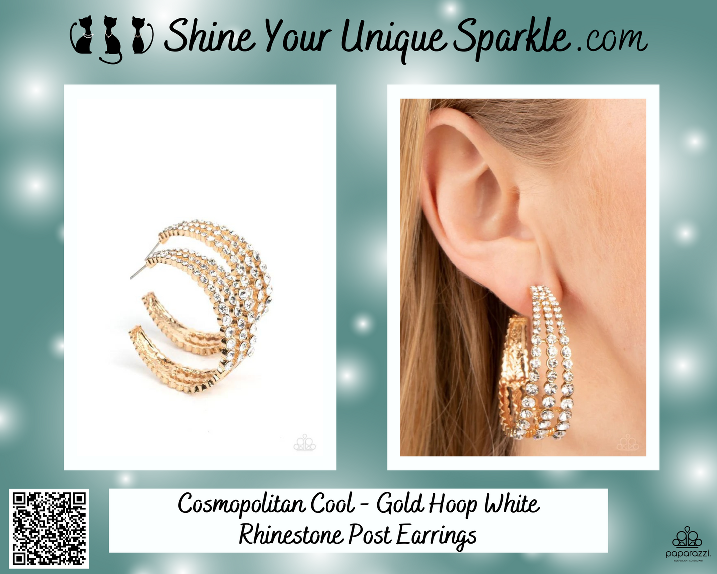 Cosmopolitan Cool - Gold Hoop White Rhinestone Post Earrings