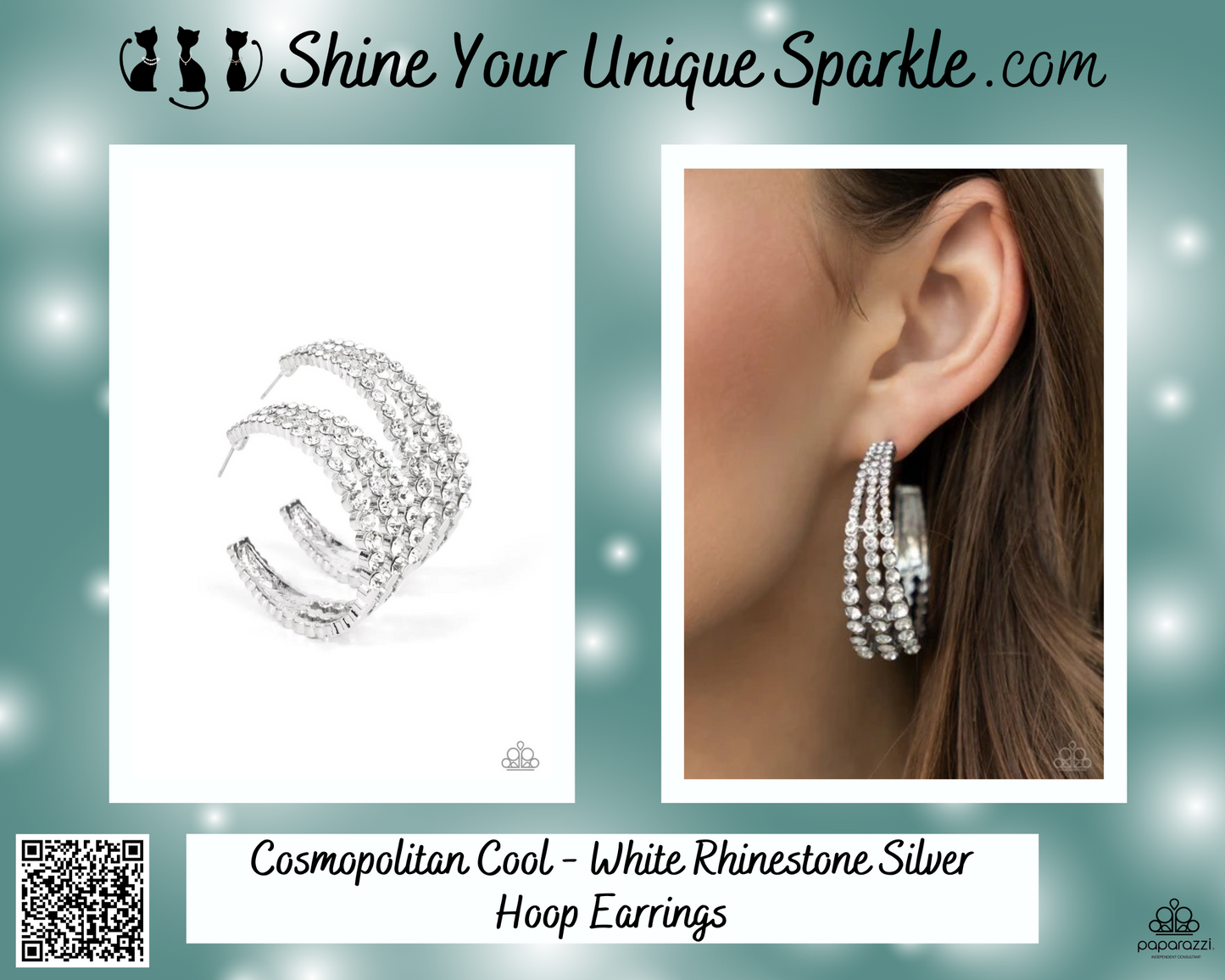 Cosmopolitan Cool - White Rhinestone Silver Hoop Earrings