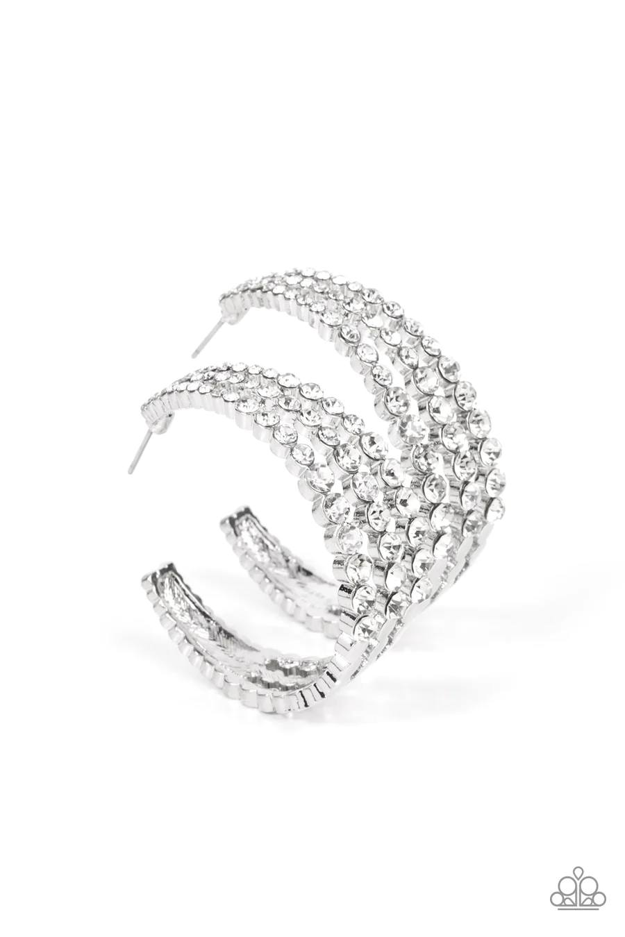Cosmopolitan Cool - White Rhinestone Silver Hoop Earrings