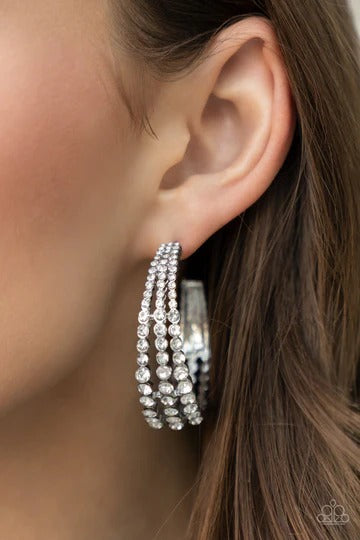 Cosmopolitan Cool - White Rhinestone Silver Hoop Earrings