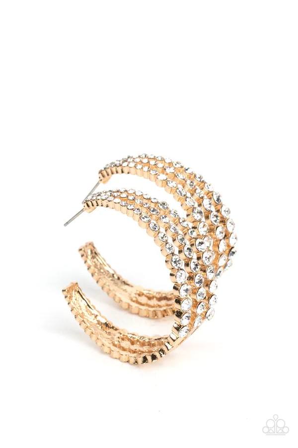 Cosmopolitan Cool - Gold Hoop White Rhinestone Post Earrings